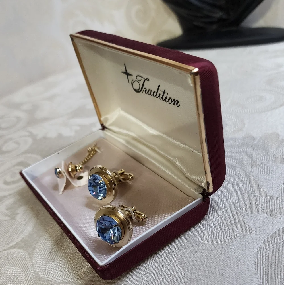 TRADITION Vintage 70's Cufflinks and Tie Pin Set New